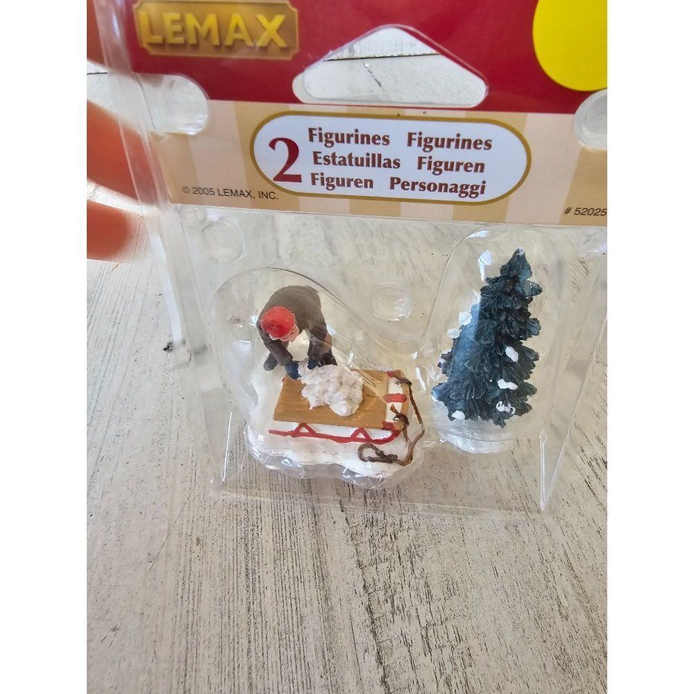 Lemax sled‎ snowball ready tree set Xmas village new